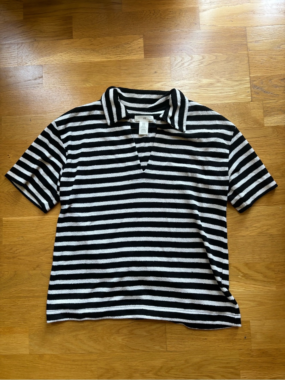 H&M Black & White Striped Knit Polo